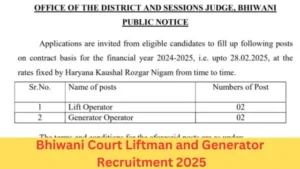 Bhiwani Court Liftman and Generator Recruitment 2025